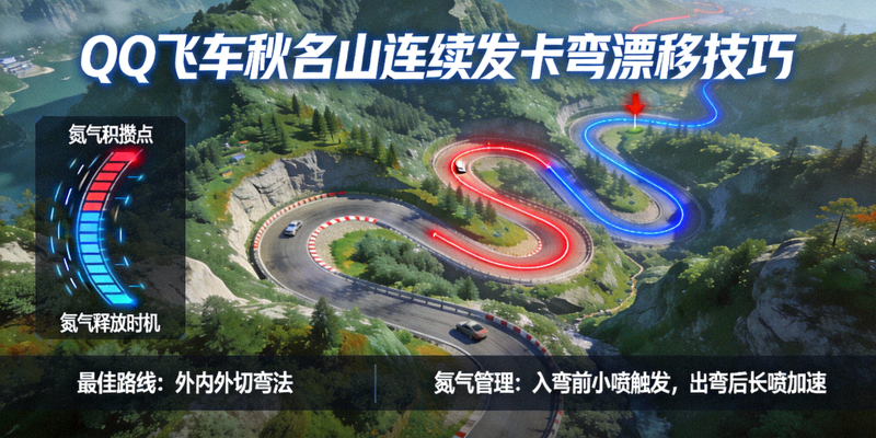 QQ飞车秋名山地图漂移技巧示意图 - 展示连续发卡弯的最佳漂移路线与氮气管理策略